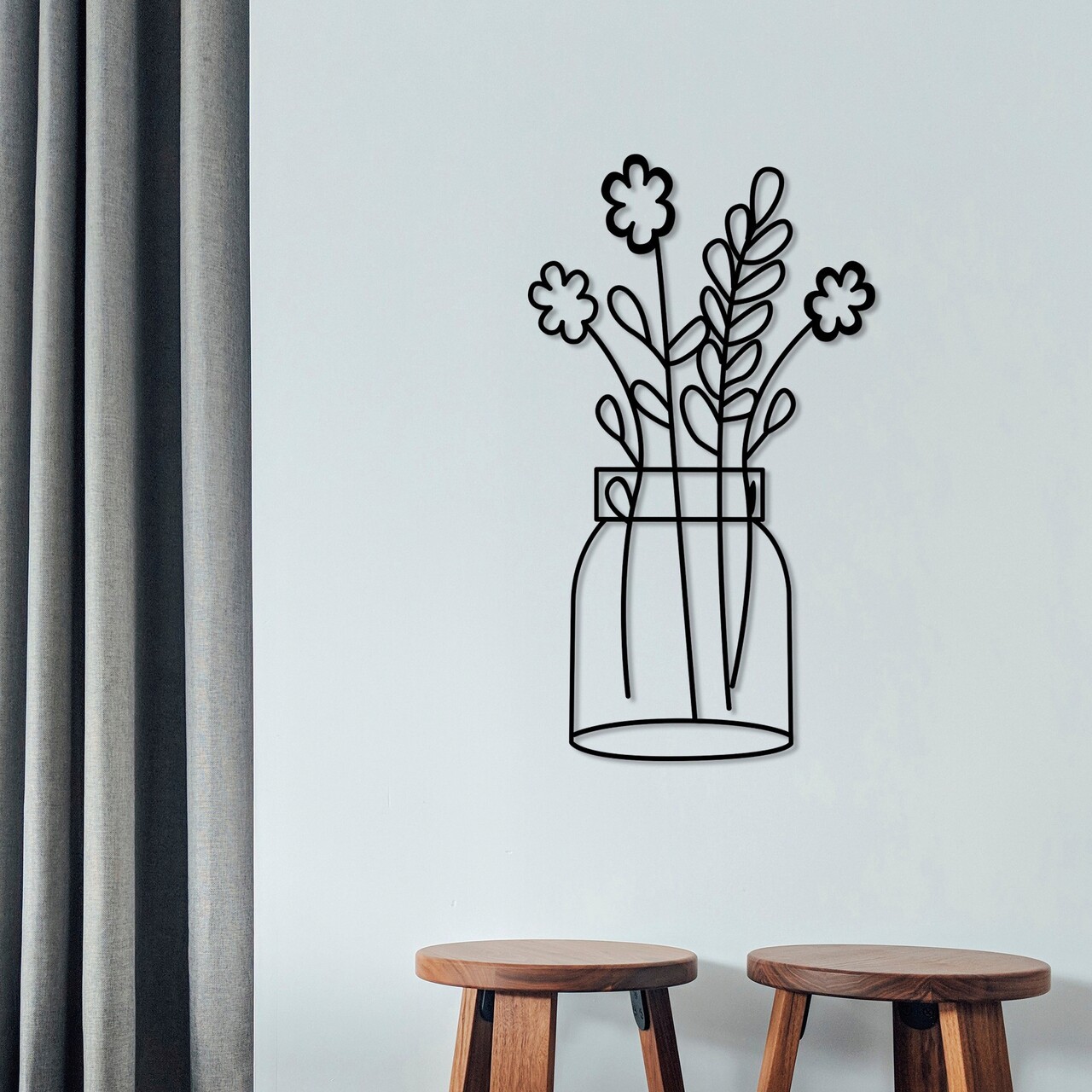 Decoratiune de perete, Flower 7, Dimensiune: 40 x 70 cm, Negru - imagine 5